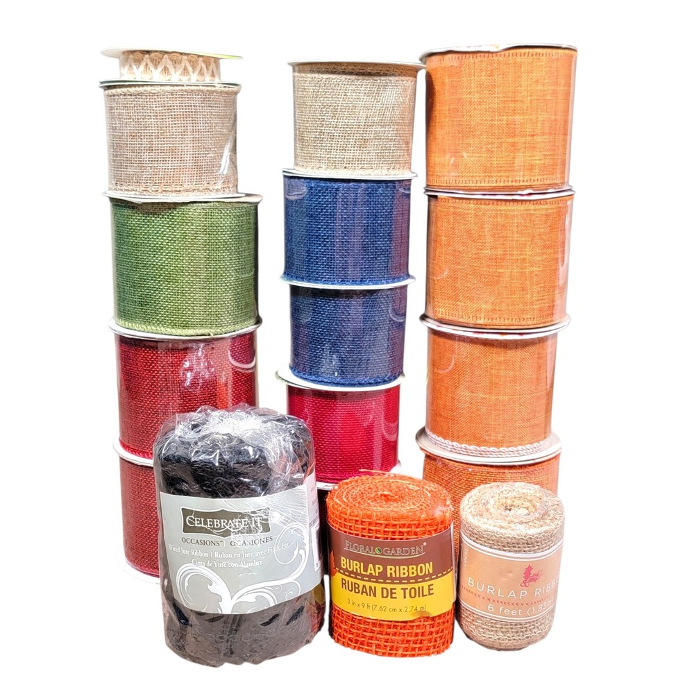 Fall Wire Edged Ribbon Lot‎ of 17 51 Yds Burlap Autumn Harvest Wreath Crafts DIY